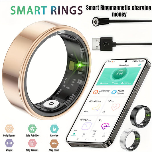Smart Ring Health Tracker for Women & Men – Step Counter, Calorie Tracker, Sleep Monitor, Body Temperature, Menstrual Cycle, Stress Tracking, Fitness Ring Compatible with iPhone & Android SmartHealth App