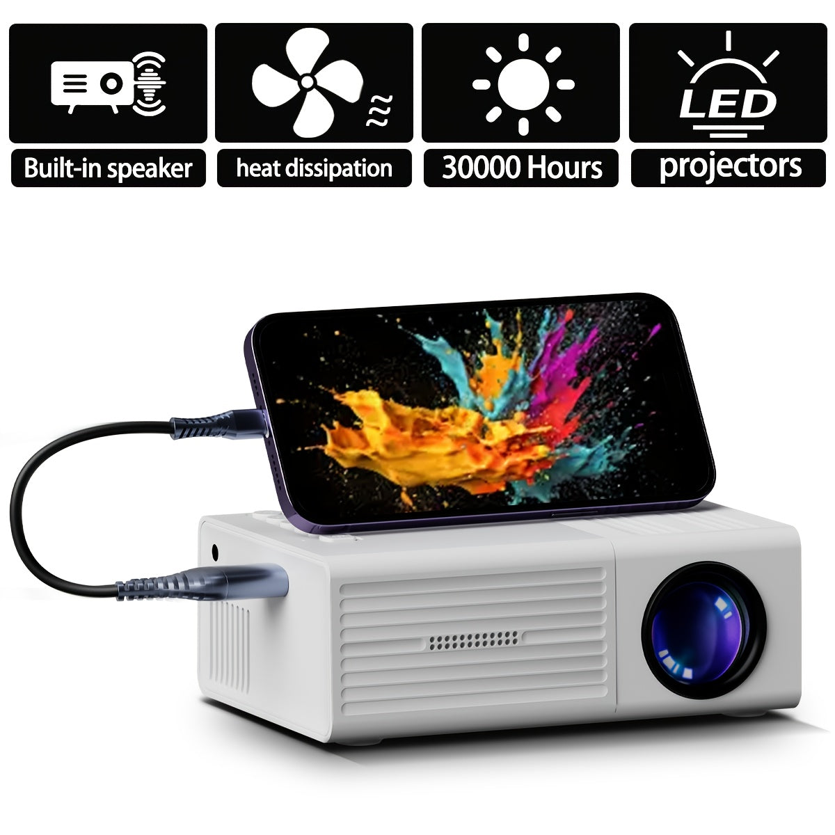 Mini Portable Projector 1080P Full HD Home Theater Outdoor Movie Projector – Phone Screen Mirroring iOS Android TV Stick USB HDMI Laptop Compatible