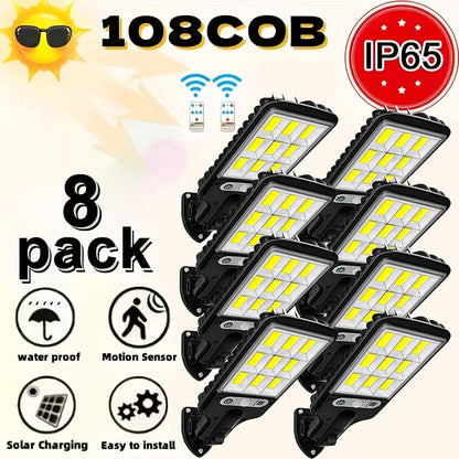 Solar Security Wall Light 108COB LED Motion Sensor with Remote Control – 3 Working Modes, Outdoor Waterproof Spotlight for Garden Patio Porch Garage Door – 2/4/6/8 Pack, Holiday Gift