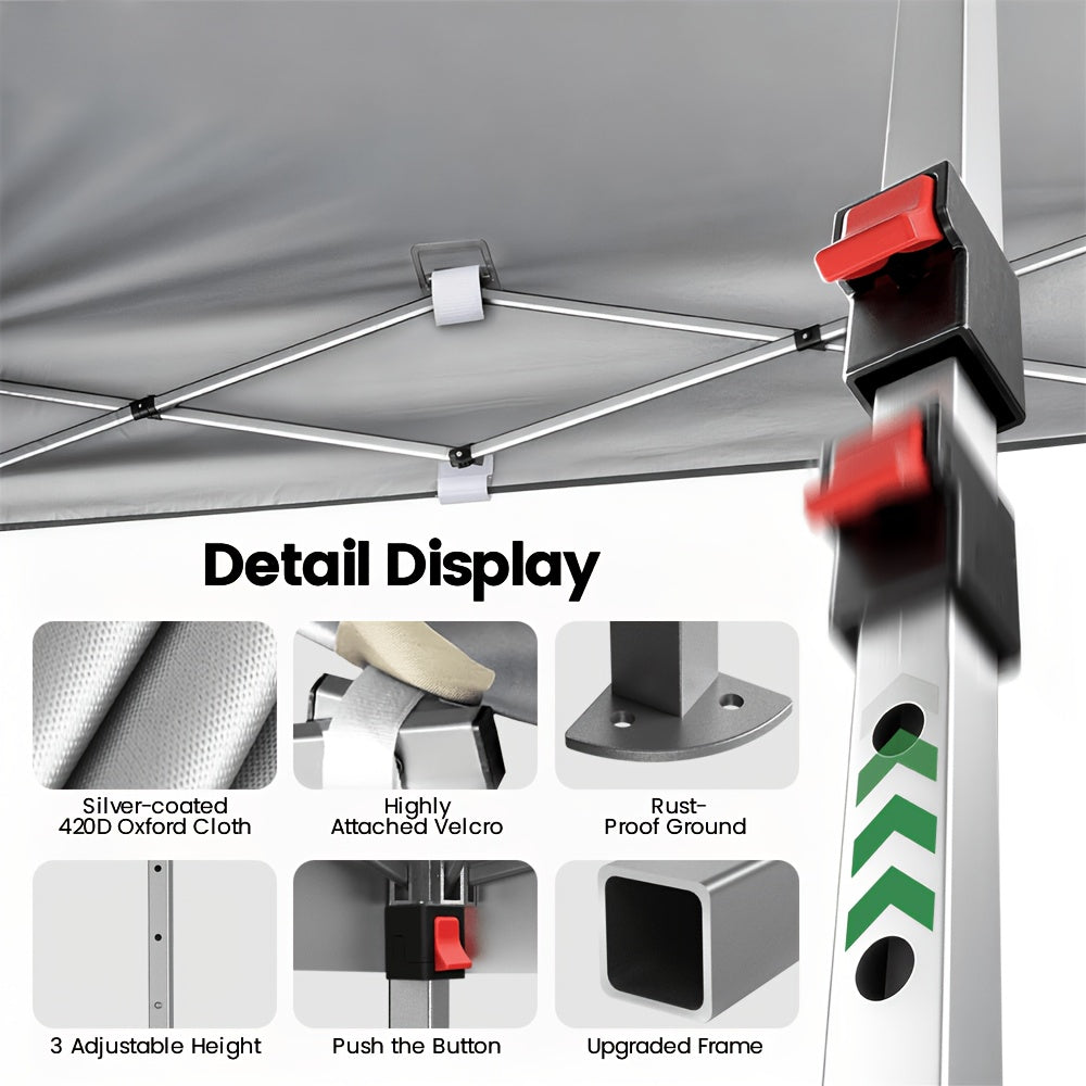 10x10 Pop Up Canopy Tent UPF 50+ Heavy Duty Steel Frame 3 Height Settings Waterproof Instant Canopy with Carry Bag for Backyard Patio Beach Camping Party Market Space Gray Black Blue Red Dark Gray Forest Green