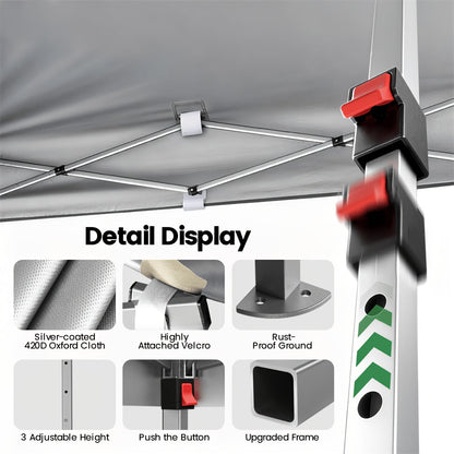 10x10 Pop Up Canopy Tent UPF 50+ Heavy Duty Steel Frame 3 Height Settings Waterproof Instant Canopy with Carry Bag for Backyard Patio Beach Camping Party Market Space Gray Black Blue Red Dark Gray Forest Green