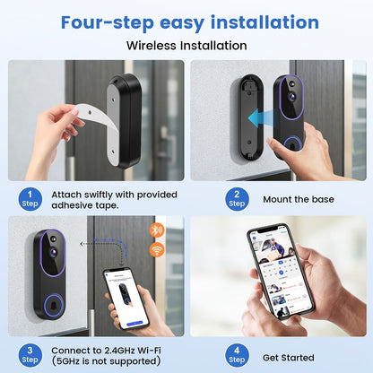 Wireless Doorbell Security Camera 1080P HD | 166° Panoramic View, Auto Tracking, Night Vision, Spotlight, Two-Way Audio, Person & Vehicle Detection, 2.4G WiFi – 1pc or 2pcs