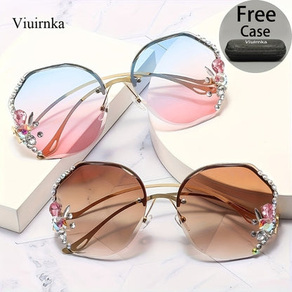 Women's Diamond-Accented Fashion Sunglasses with Case – Gradient UV Protection Lenses, 7 Colors – Stylish Eyewear for Daily Wear, Parties & Summer
