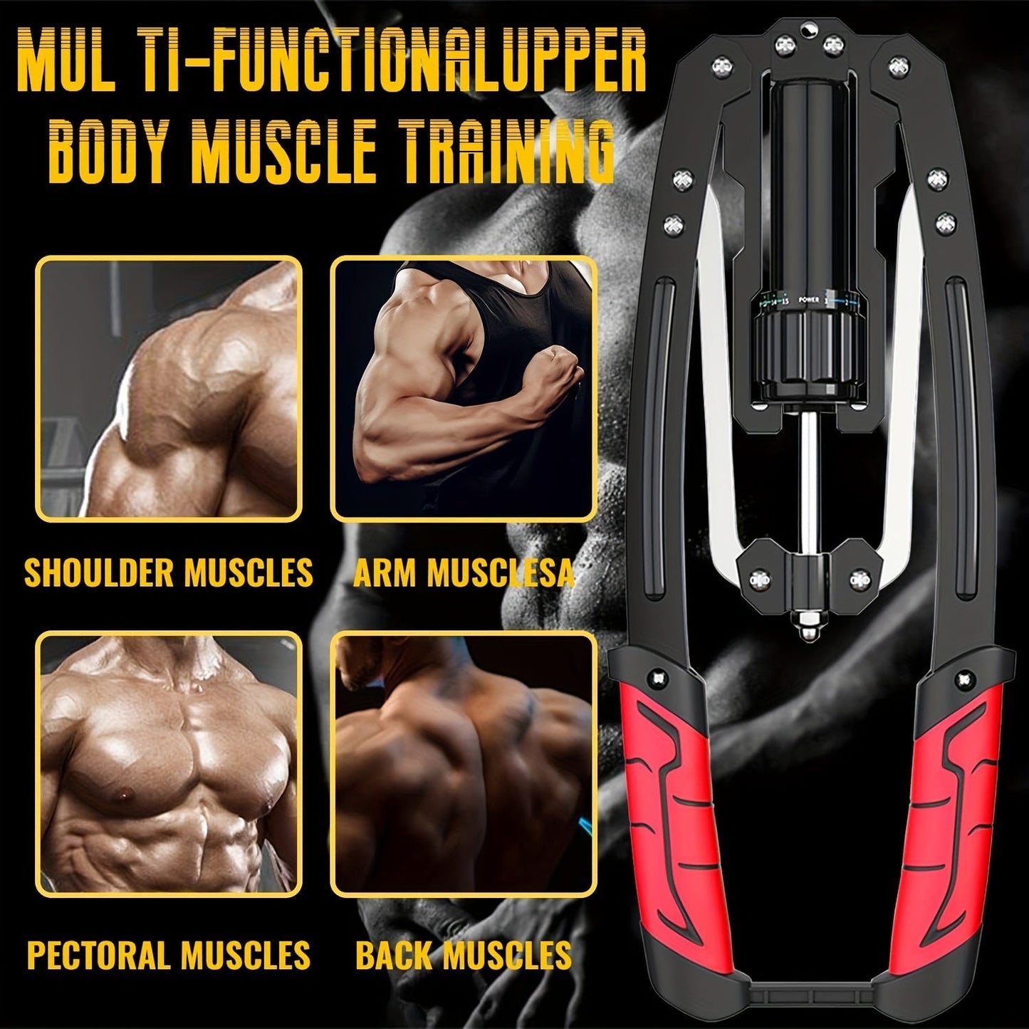 Hydraulic Arm Trainer – 22-440 lbs Adjustable Resistance, 20 Levels, Carbon Steel Foldable Home Gym Equipment for Chest Shoulder Back Multi-Muscle Workout, Non-Slip Handle