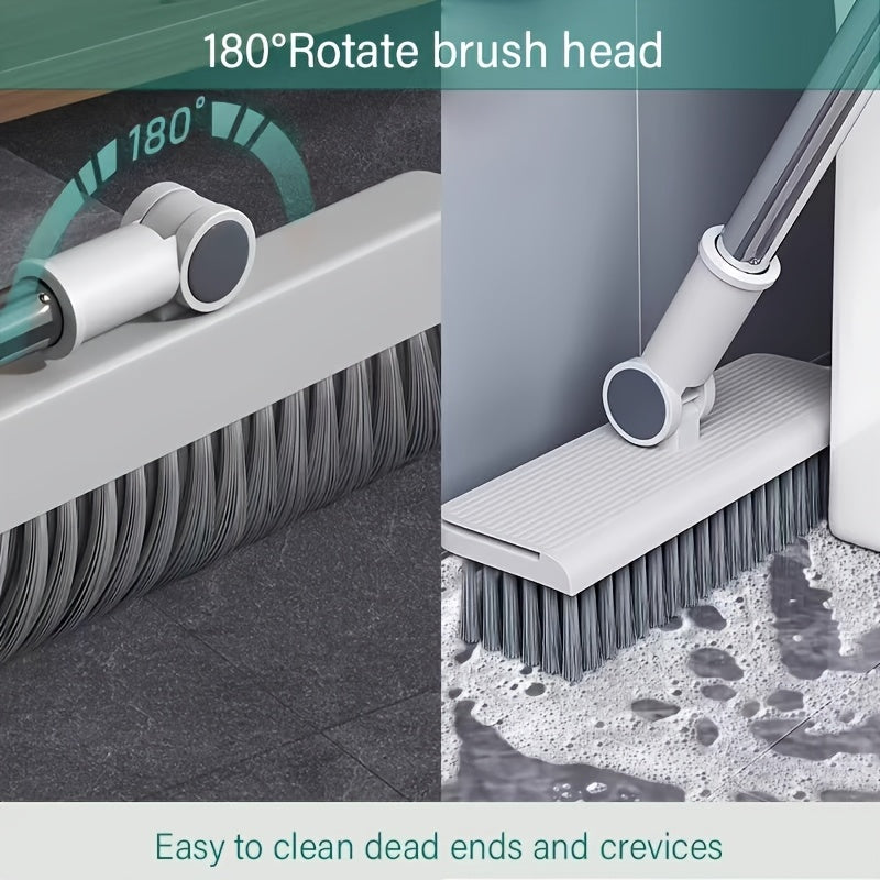 2-in-1 Broom and Dustpan Set Long Handle Foldable Non-Stick Hair Cleaning Hard Floor Sweeper Rotatable Combo for Home Living Room Bedroom Bathroom Outdoor