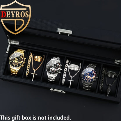 12-Piece Men's Watch & Hip-Hop Jewelry Gift Set – 3 Quartz Analog Watches + 9pc Bracelet, Necklace & Ring Set, Perfect Christmas & Birthday Gift for Men