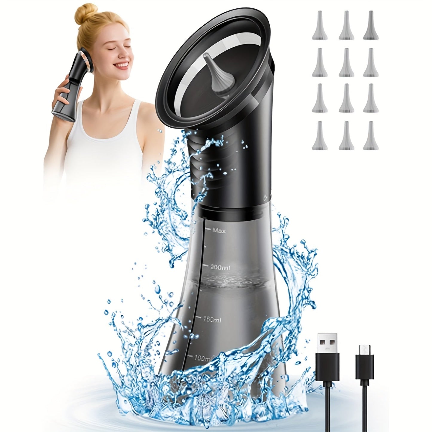 Electric Ear Wax Removal Kit 3-Speed Hydraulic Ear Cleaner with Wastewater Recovery System Safe Gentle Ear Irrigation Flushing for Adults Home Use E80 Black
