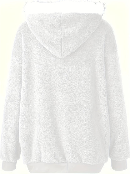 Women's Teddy Bear Jacket – Autumn Winter Color Block Zip-Up Fleece Coat, Soft Warm Casual Outerwear, 2 Color Combinations, Sizes S-XL, Cozy Street Style Jacket