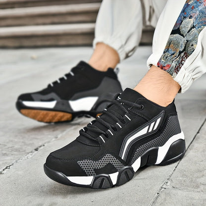 Men's Lace-Up Sneakers – Thick Cushioned Platform Walking Shoes, Non-Slip Rubber Sole, Low-Top Design, Black White Orange, All-Season Casual & Dress Footwear for Everyday, Office, Formal Events | Velora