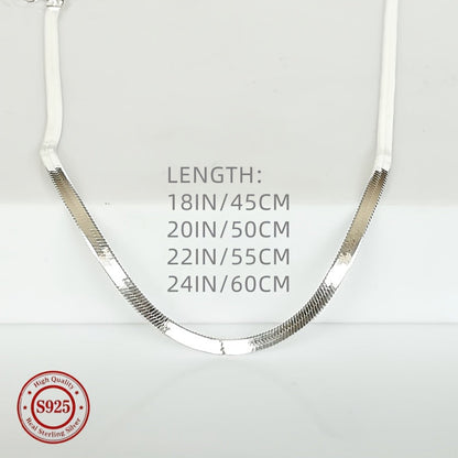 925 Sterling Silver Flat Snake Chain Necklace Unisex Minimalist 2D Clavicle Chain Hypoallergenic Trendy Cool Jewelry for Women Men All Seasons Daily Wear 18-24 Inch
