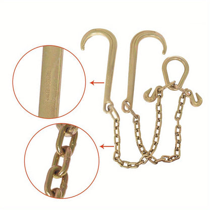 Grade 70 Heavy Duty Trailer Chain Set 5/16 Inch x 2 Feet with J Hooks and V-Chain Grab Hooks - Anti-Rust 20Mn2 Alloy Steel, 6000 lb Safe Working Load for Flatbed Trailer, Towing and Cargo Securing