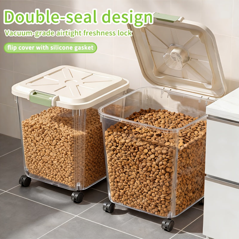 Airtight Pet Food Storage Container with Wheels Locking Lid Built-in Scoop Moisture-Proof Dog Cat Food Bin Kitchen Pantry 11 22 38 55 lbs Dry Food Storage