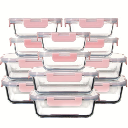 Borosilicate Glass Food Storage Containers 24-Pack (12 Bowls + 12 Airtight Lids) – Meal Prep Glass Bowls, Microwave & Dishwasher & Freezer Safe, BPA Free, Multi-Color Lids for Kitchen & Lunch
