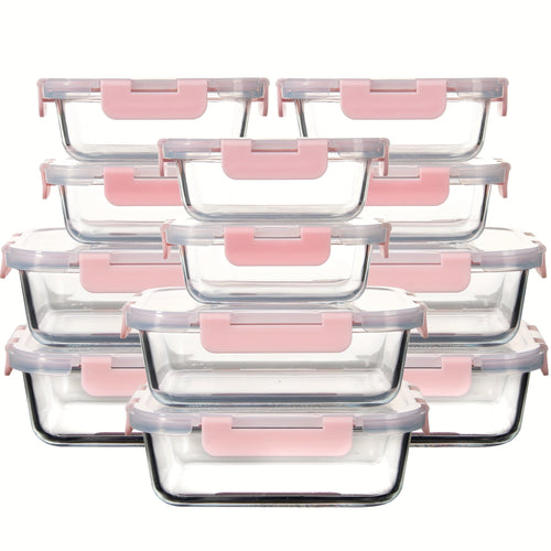 Borosilicate Glass Food Storage Containers 24-Pack (12 Bowls + 12 Airtight Lids) – Meal Prep Glass Bowls, Microwave & Dishwasher & Freezer Safe, BPA Free, Multi-Color Lids for Kitchen & Lunch