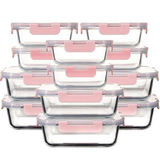 Borosilicate Glass Food Storage Containers 24-Pack (12 Bowls + 12 Airtight Lids) – Meal Prep Glass Bowls, Microwave & Dishwasher & Freezer Safe, BPA Free, Multi-Color Lids for Kitchen & Lunch