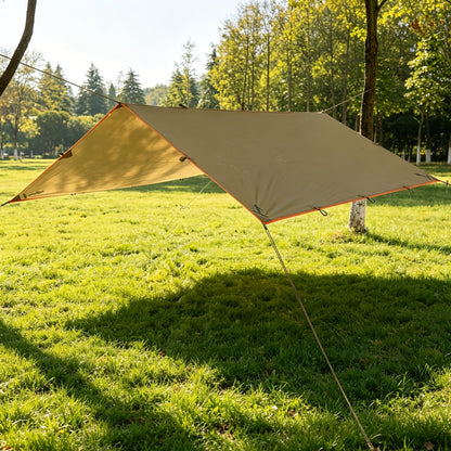 Outdoor Camping Tarp Canopy with UV Protection & Alloy Bracket – Portable Foldable 4-Person Shelter for Backpacking, Hiking, Garden & Outdoor Survival | All-Season Camping Awning