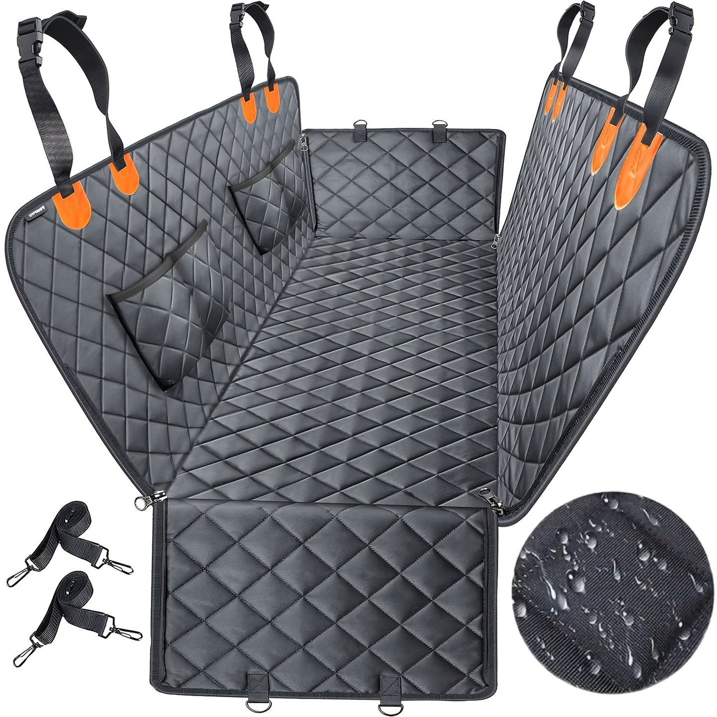 Dog Car Seat Cover Pet Hammock 600D – Waterproof Scratch-Proof Rear Seat Protector with 4 Side Pockets & Non-Slip Backing, Fits Cars, Trucks & SUVs, Universal Fit for All Dog Breeds