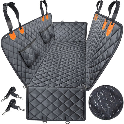 Dog Car Seat Cover Pet Hammock 600D – Waterproof Scratch-Proof Rear Seat Protector with 4 Side Pockets & Non-Slip Backing, Fits Cars, Trucks & SUVs, Universal Fit for All Dog Breeds