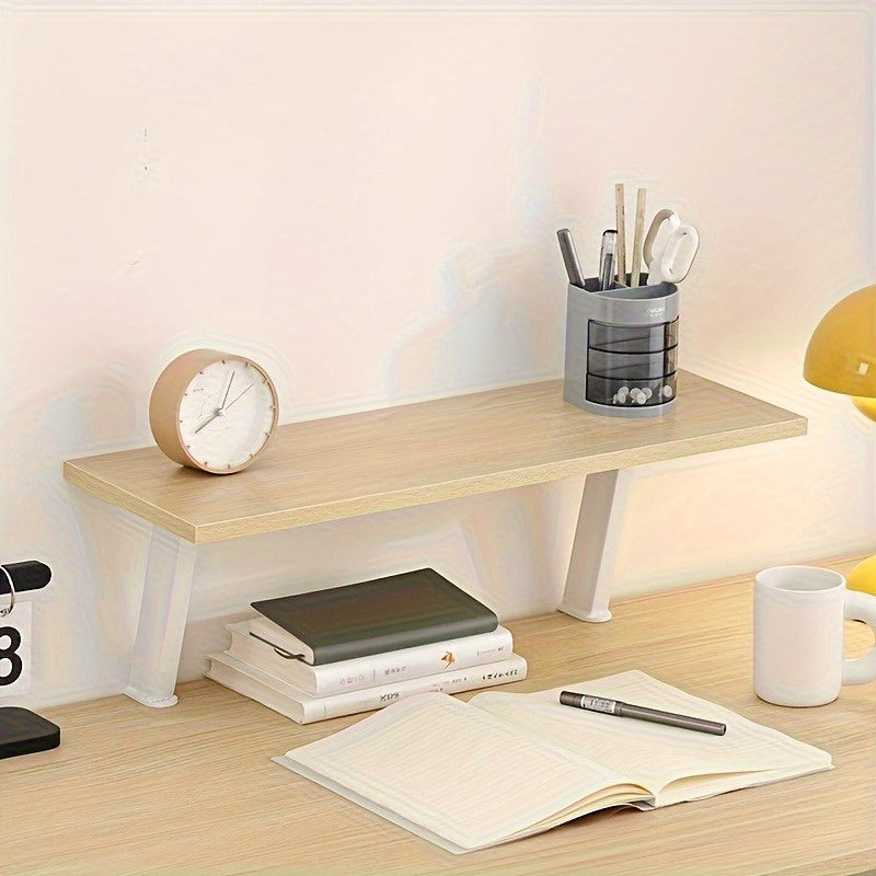 White Wooden Floating Desk Shelf – No-Drill Multi-Level Countertop Organizer for Home Office, Holds Books, Pens & Supplies, Rectangular Wall-Mounted Display Shelf, Great Thanksgiving & Christmas Gift