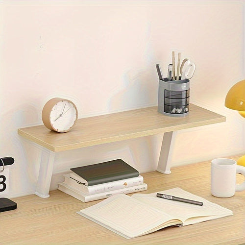 White Wooden Floating Desk Shelf – No-Drill Multi-Level Countertop Organizer for Home Office, Holds Books, Pens & Supplies, Rectangular Wall-Mounted Display Shelf, Great Thanksgiving & Christmas Gift