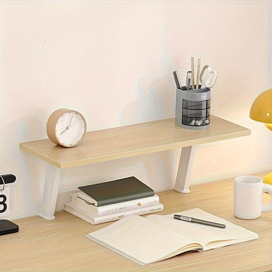 White Wooden Floating Desk Shelf – No-Drill Multi-Level Countertop Organizer for Home Office, Holds Books, Pens & Supplies, Rectangular Wall-Mounted Display Shelf, Great Thanksgiving & Christmas Gift