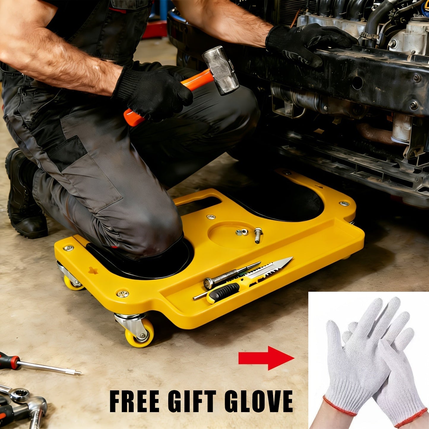 Rolling Knee Creeper Pad with Built-In Tool Tray – ABS High-Impact Frame, Cushioned Kneeling Pad for Mechanics, Carpenters, Flooring & Car Repairs – Multi-Color Automotive Repair Aid & Workshop Gift