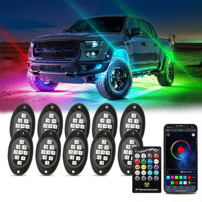 RGB LED Rock Light Kit for Trucks & Off-Road Vehicles - Sound Activated APP & Remote Dual Control, Multi-Color Underglow Chassis Neon Lights for Pickup Trucks, SUVs & 4x4, 4/6/8/10 Pod Options