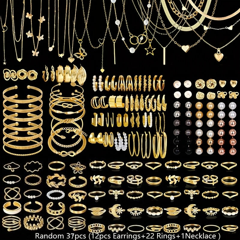 Boho Jewelry Set for Women 37-87 Pcs – Heart Twist Butterfly Earrings, Necklaces, Rings & Bangles, Minimalist Bohemian Style, Multi-Element Combo for Daily Holiday Vacation Wear