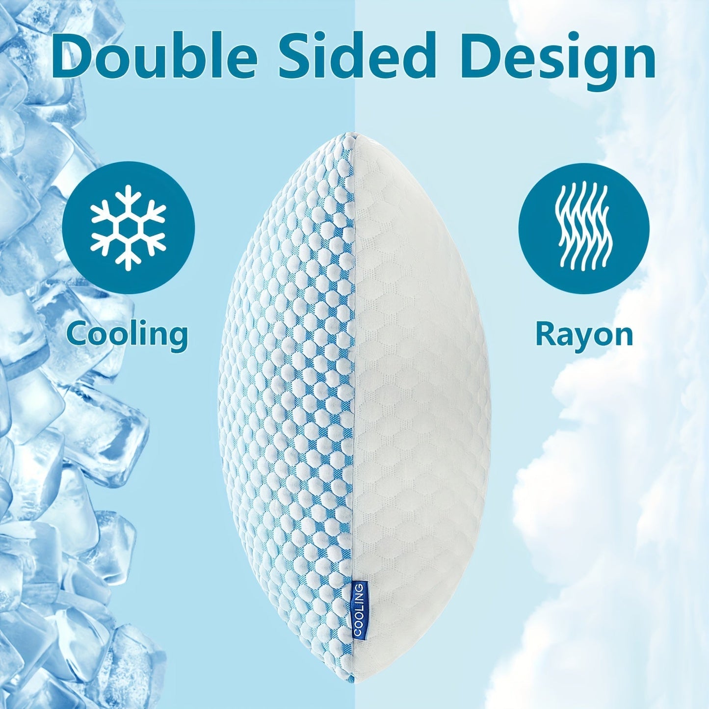2-Pack Cooling Bed Pillows Hotel Quality Non-Collapsing Memory Foam Fill | Breathable Polyester Viscose Cover Machine Washable | Queen King Size | Side Back Stomach Sleepers | Down Alternative