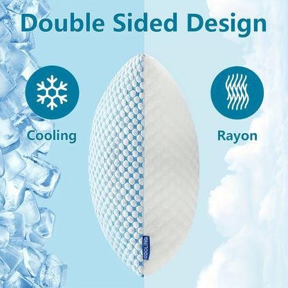 2-Pack Cooling Bed Pillows Hotel Quality Non-Collapsing Memory Foam Fill | Breathable Polyester Viscose Cover Machine Washable | Queen King Size | Side Back Stomach Sleepers | Down Alternative