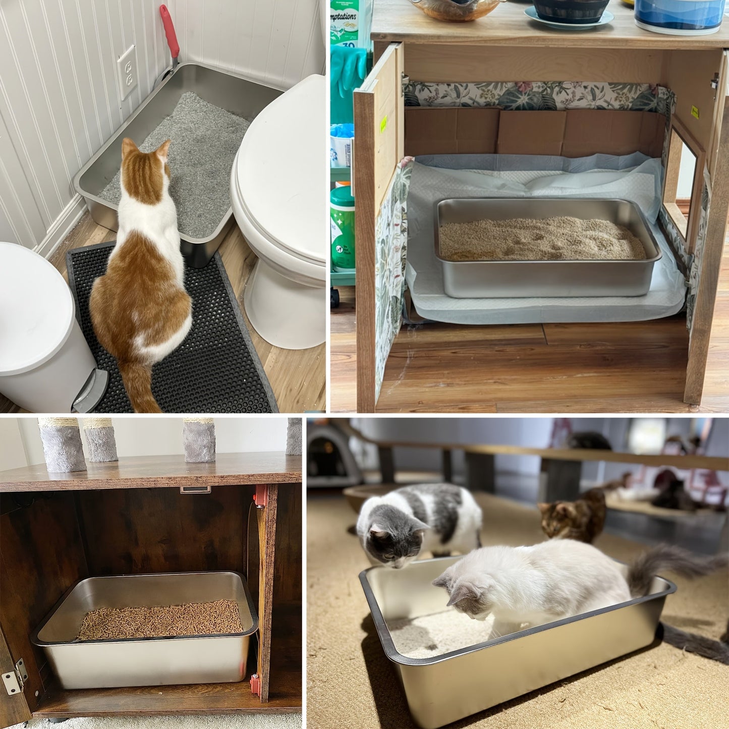 Stainless Steel Cat Litter Box XL – 2-Pack Extra Large Metal Litter Box, 6" Deep High Sides, Easy to Clean, Odor Resistant, for Big Cats & Multi-Cat Households, Rectangle Corner-Fit Design