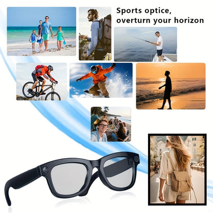 AI Smart Glasses with 8MP HD Camera Touch Control ChatGPT Real-Time Translation Wireless Calling Blue Light Protection Noise Reduction Dual Mics Photochromic Lens for Cycling Driving Travel Office