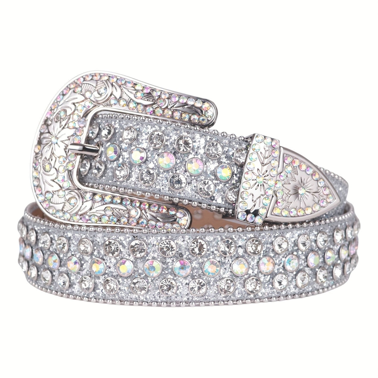 Women's Rhinestone Bling Belt – Luxury Sparkle Crystal Studded Carved Buckle Cowgirl Cowboy Punk Belt for Jeans Sizes S-2XL Fashion Waist Belt Gift for Her