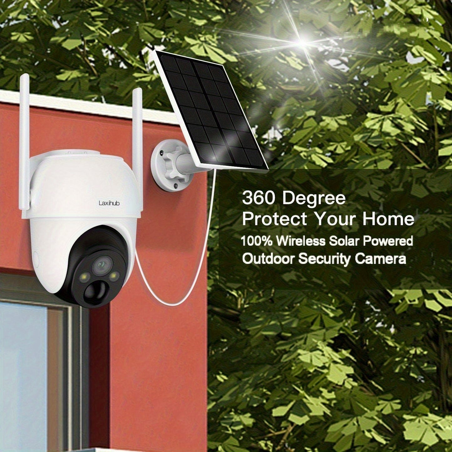 Laxihub GO2T Solar Outdoor Security Camera – 1296P FHD 3MP PTZ, AI Human Detection, 5200mAh Wire-Free Battery, Color Night Vision, 2-Way Audio, 2.4G WiFi, Cloud & SD Storage