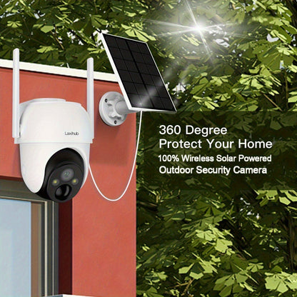 Laxihub GO2T Solar Outdoor Security Camera – 1296P FHD 3MP PTZ, AI Human Detection, 5200mAh Wire-Free Battery, Color Night Vision, 2-Way Audio, 2.4G WiFi, Cloud & SD Storage