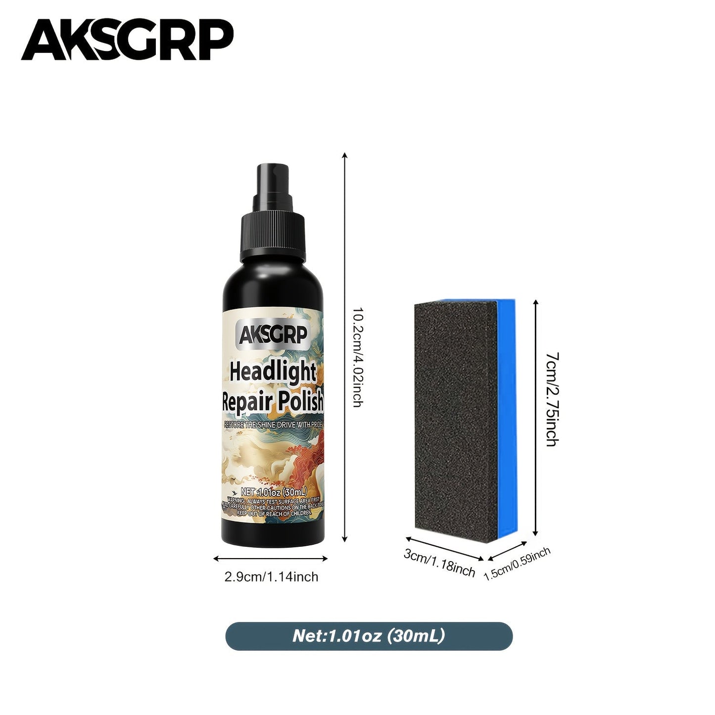 Headlight Restoration Polish Kit – Anti-Yellowing Crystal Clear Formula for Cloudy Headlights, Taillights & Fog Lamps, Multi-Use Auto Light Restorer, 30ml / 50ml / 120ml