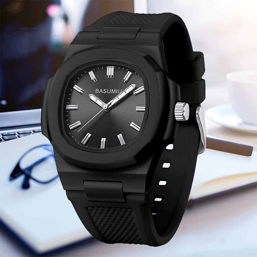 Men's Casual Silicone Band Quartz Watch Zinc Alloy Case Oval Dial Analog Pointer Display - Lightweight Everyday Fashion Watch Gift for Men Boyfriend Dad