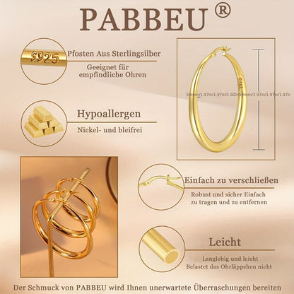 S925 Sterling Silver Large Hoop Earrings for Women – Hypoallergenic Lightweight Thick Hoops in Gold & Silver, Multiple Sizes 35mm 40mm 50mm 70mm, Elegant Everyday & Gift Jewelry