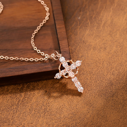 S925 Sterling Silver Cross Crown Pendant Necklace for Women – Vintage Luxury Hypoallergenic Jewelry for Daily Wear, Vacation & Banquet, Elegant Gift