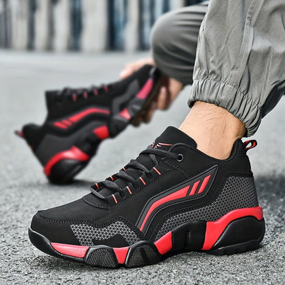 Men's Lace-Up Sneakers – Thick Cushioned Platform Walking Shoes, Non-Slip Rubber Sole, Low-Top Design, Black White Orange, All-Season Casual & Dress Footwear for Everyday, Office, Formal Events | Velora
