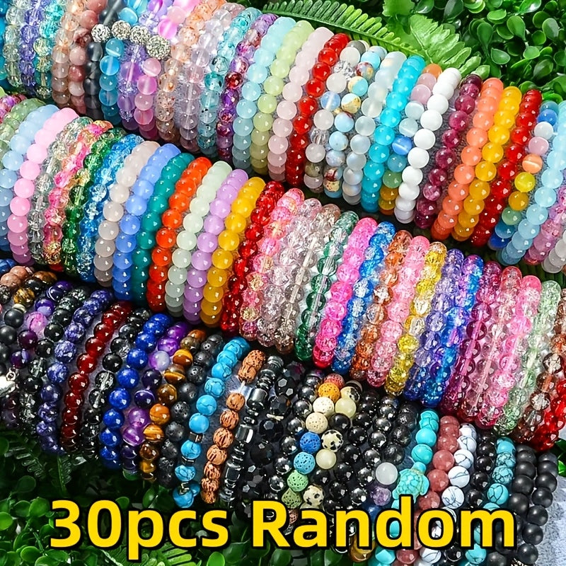 30pcs Glass Beaded Bohemian Bracelet Set for Women Men – Random Multicolor Stackable Stretch Bracelets Boho Jewelry for Daily Wear All Seasons Gift