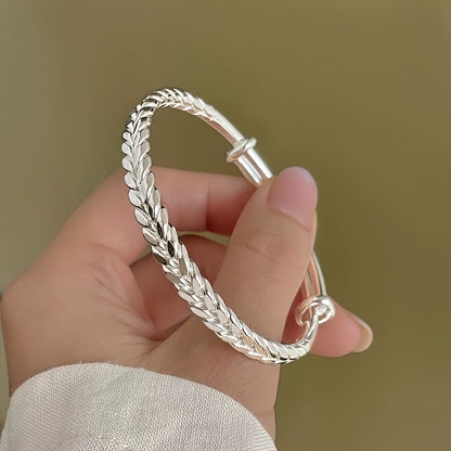 999 Sterling Silver Bohemian Wheat Chain Bracelet for Women – Adjustable No-Plating Pure Silver Bracelet, Elegant Daily Wear Jewelry Gift for Anniversary Valentine’s Day Birthday