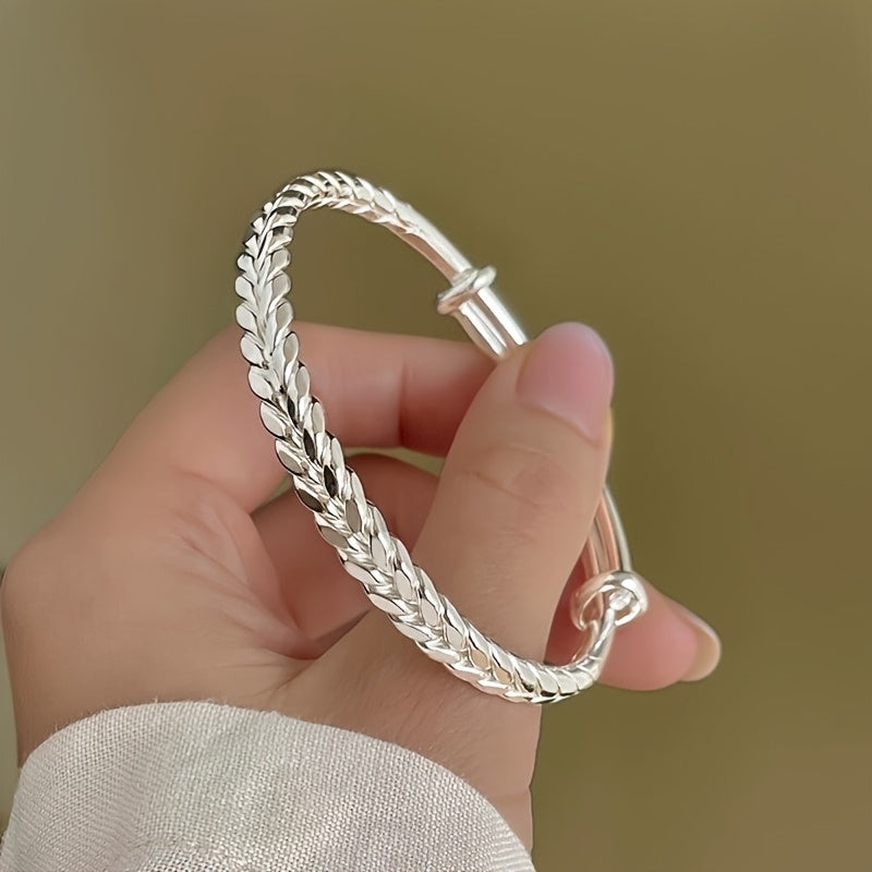 999 Sterling Silver Bohemian Wheat Chain Bracelet for Women – Adjustable No-Plating Pure Silver Bracelet, Elegant Daily Wear Jewelry Gift for Anniversary Valentine’s Day Birthday
