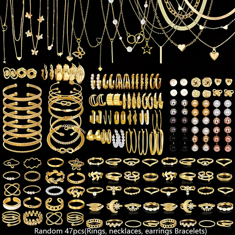 Boho Jewelry Set for Women 37-87 Pcs – Heart Twist Butterfly Earrings, Necklaces, Rings & Bangles, Minimalist Bohemian Style, Multi-Element Combo for Daily Holiday Vacation Wear