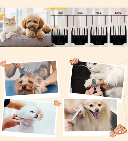 Dog Grooming Kit Wireless Low-Noise Electric Clippers – Rechargeable Lithium Battery, Thick Fur Trimmer with Scissors & Comb for Small & Large Dogs and Cats, Multiple Bundle Options