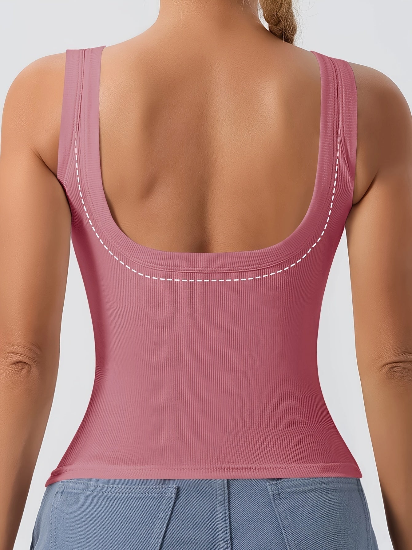 Women's Scoop Neck Tank Top Removable Chest Padding Slim Fit Casual Summer Sleeveless Top 8 Colors XS-XL Built-In Bra