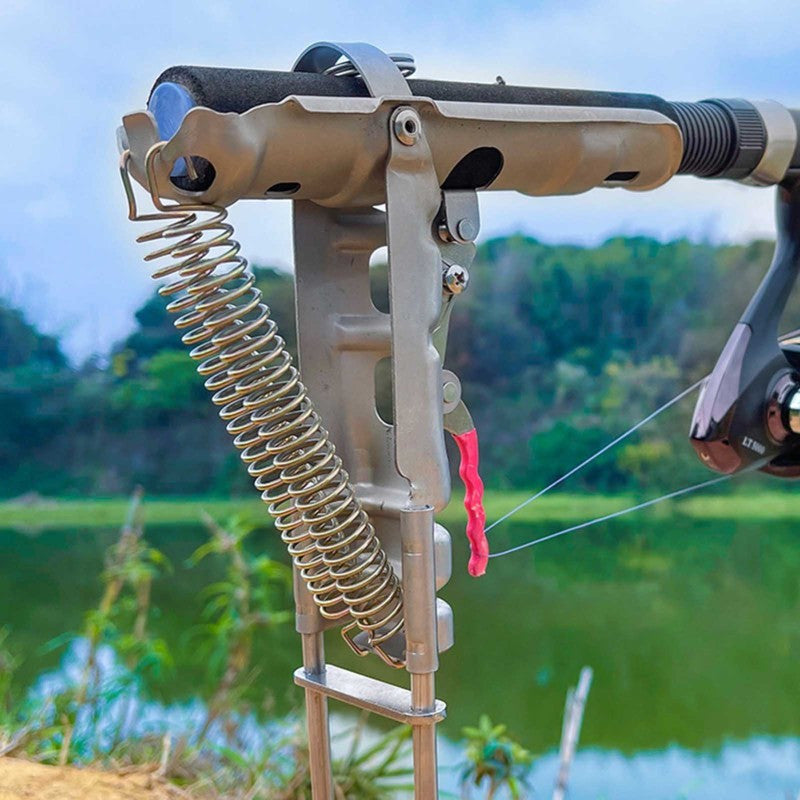 Stainless Steel Fishing Rod Holder with 360° Rotation – Rust-Proof Spring Clamp Ground Stand, No Assembly Required, High Sensitivity Bank Fishing Rod Bracket for All Rod Sizes, 35x17cm