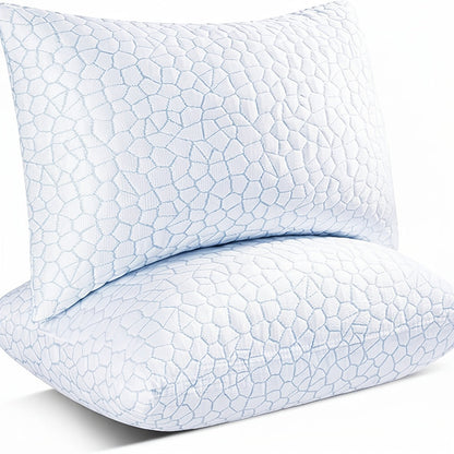 2-Pack Cooling Bed Pillows Hotel Quality Non-Collapsing Memory Foam Fill | Breathable Polyester Viscose Cover Machine Washable | Queen King Size | Side Back Stomach Sleepers | Down Alternative