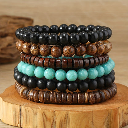 42pcs Vintage Bohemian Wooden Beaded Bracelet Set for Women & Men – Ethnic Stackable Boho Hand String Bracelets Random Mix, Outdoor Festival Holiday Jewelry Accessory Collection