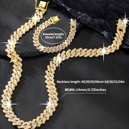 Cuban Link Chain Jewelry Set for Men 2pcs – Hip Hop Miami Bling Necklace and Bracelet Set, Luxury Fashion Streetwear Accessories, Perfect Birthday Anniversary Gift for Him